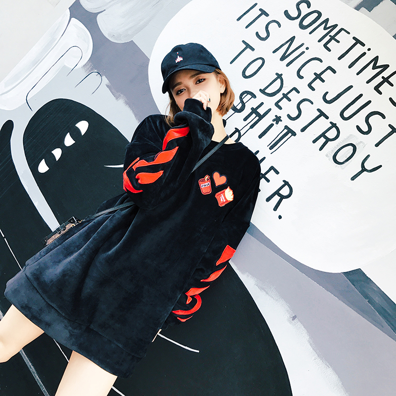 女士高端丝绒带帽卫衣,男士卫衣丝绒潮牌刺绣