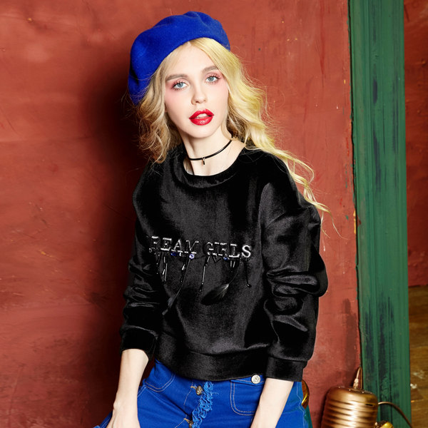 女士高端丝绒带帽卫衣,男士卫衣丝绒潮牌刺绣