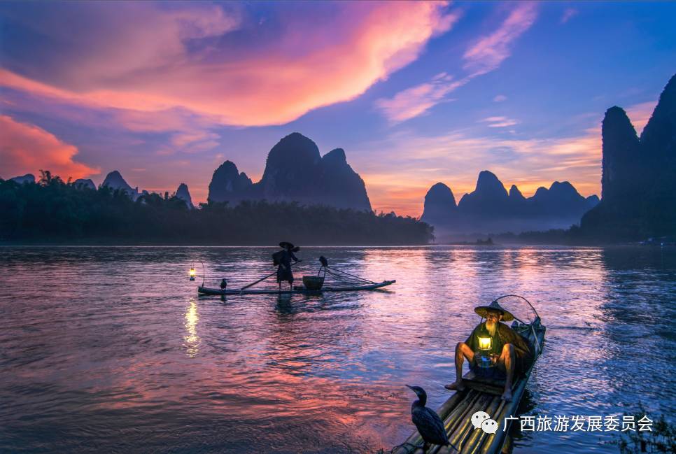 漓江老渔翁老照片,桂林山水渔翁与鸬鹚夜景高清图片