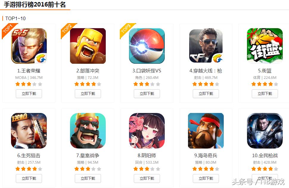 2017年网游游戏,上半年手机游戏排行榜前十