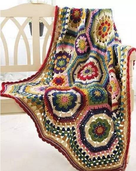 钩针拼花四叶草祖母方格毯,初学钩针100款盖毯教程