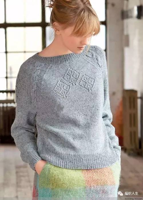 从上往下织镂空花套头衫花样图解,男大童套头衫从上往下织图解