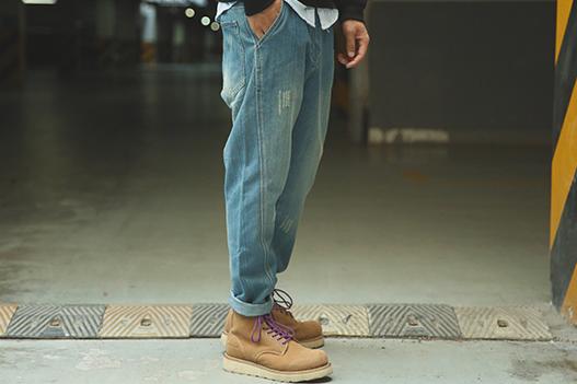 矮个子男生适合穿垂坠感牛仔裤,抽绳宽松牛仔裤男微胖