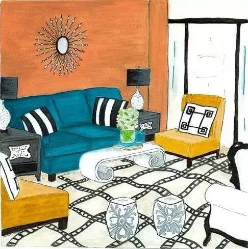 软装自学手绘图,手绘软装效果图