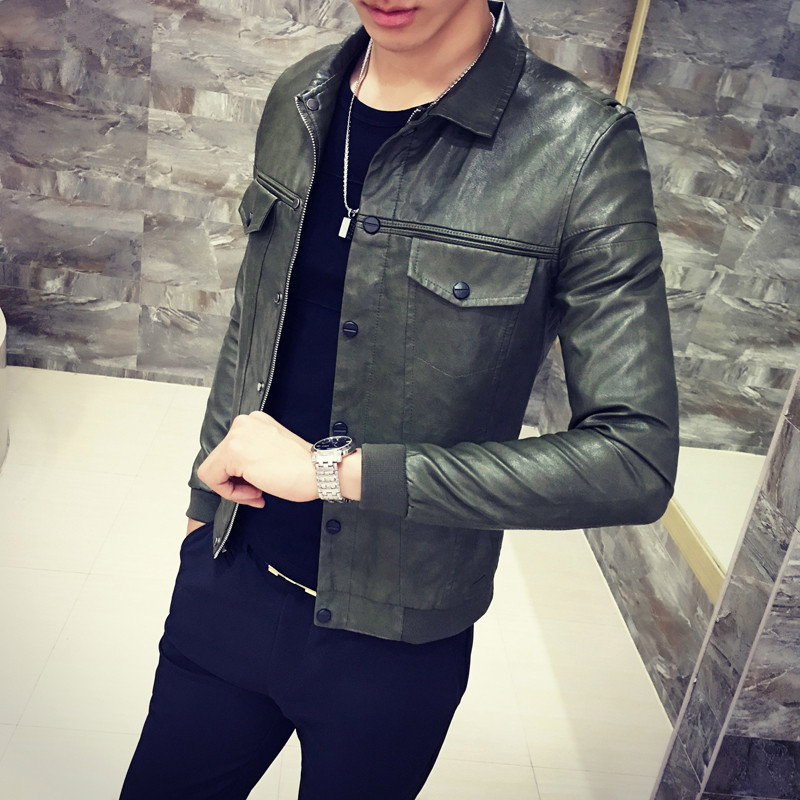 皮衣男款痞帅街拍,亮面机车皮衣男款街拍