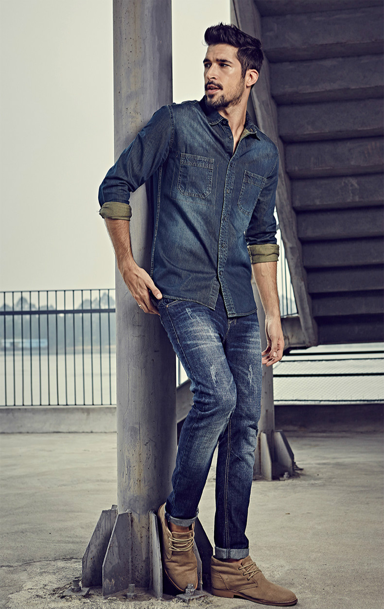 衬衫潮流穿搭男生学生党,牛仔衬衫穿出男朋友风