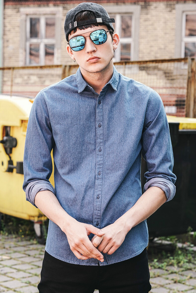 衬衫潮流穿搭男生学生党,牛仔衬衫穿出男朋友风