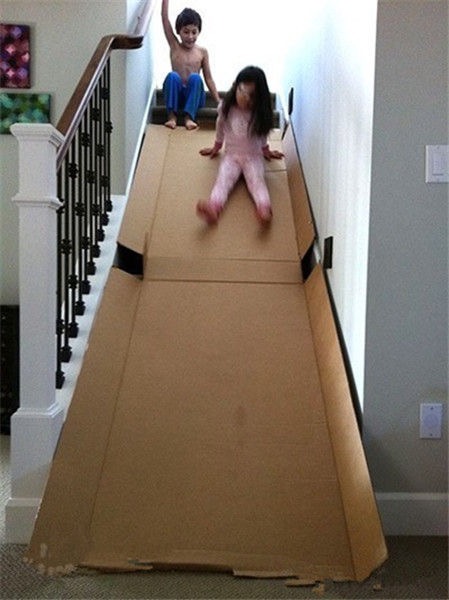 废纸箱做户外儿童玩具,废纸箱做可爱的宝宝