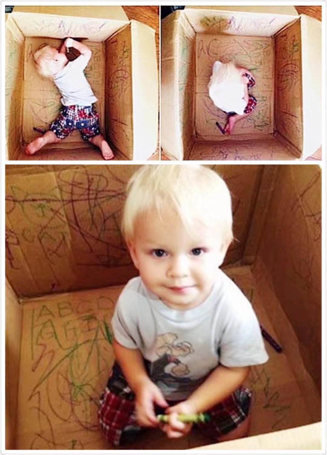 废纸箱做户外儿童玩具,废纸箱做可爱的宝宝