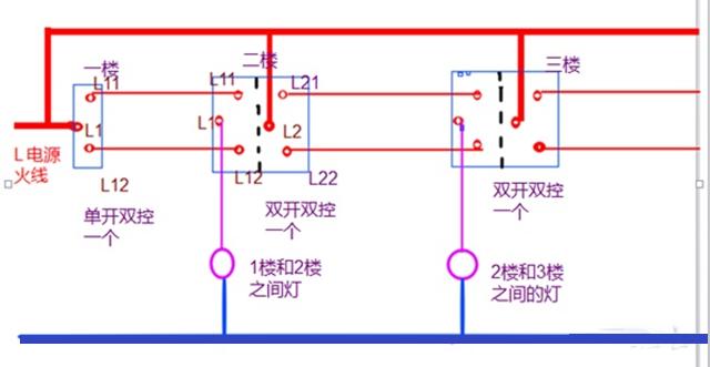 家用灯三个开关双控怎么接线,三控一灯卧室开关接线路图讲解