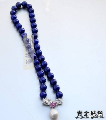 青金石珍珠天珠项链,超细青金石项链配珍珠吊坠