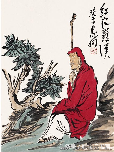 赵孟頫山水画高清彩色复原图片,范扬青绿罗汉作品欣赏