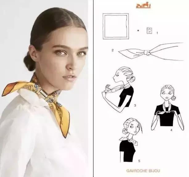 夏天丝巾系法大全,夏天长方形丝巾搭白衬衫的系法