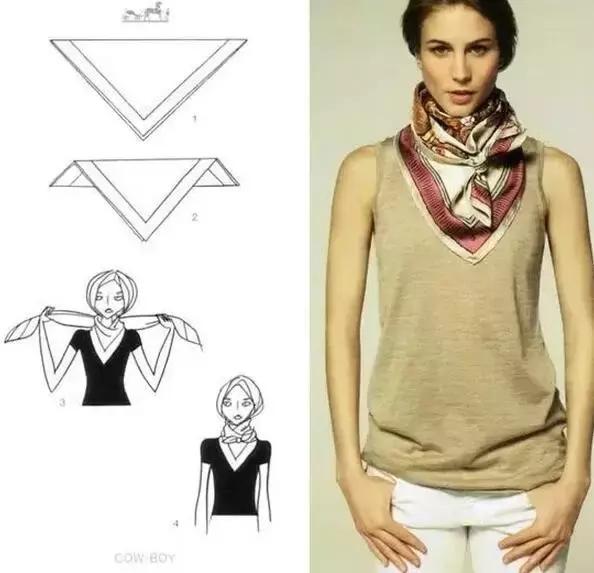 夏天丝巾系法大全,夏天长方形丝巾搭白衬衫的系法