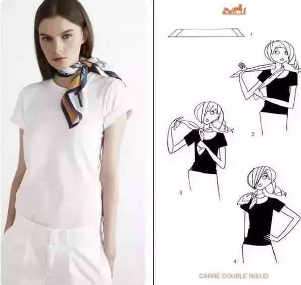 夏天丝巾系法大全,夏天长方形丝巾搭白衬衫的系法