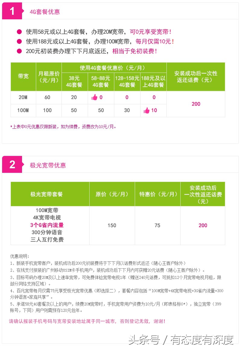 宽带办理条件和资费标准是什么,新装一个移动宽带要多少钱