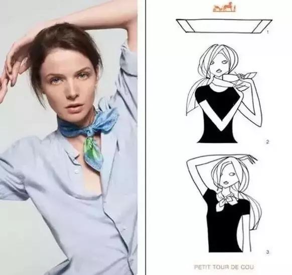 夏天丝巾系法大全,夏天长方形丝巾搭白衬衫的系法