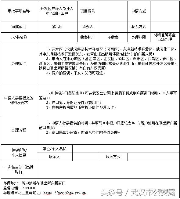 权威｜落户武汉21项申请办理一次性告知书，你值得拥有
