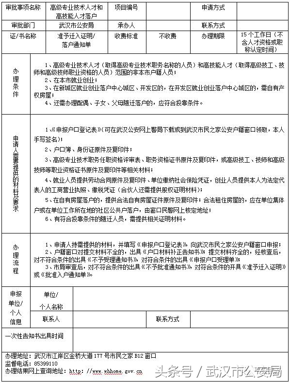 权威｜落户武汉21项申请办理一次性告知书，你值得拥有