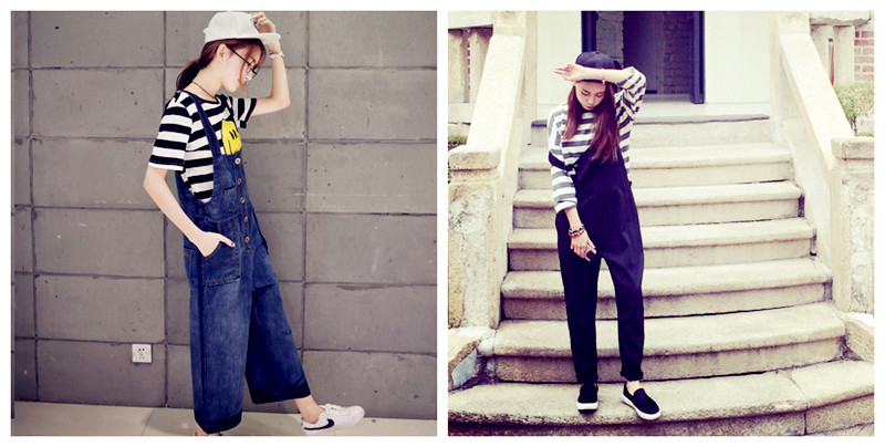 背带牛仔裤怎么搭配图片女,背带牛仔裤搭配什么上衣40多岁女