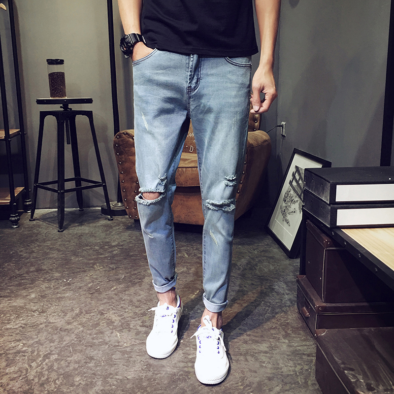 男士夏季宽松透气阔腿牛仔裤,男士夏季浅色牛仔裤搭什么短袖