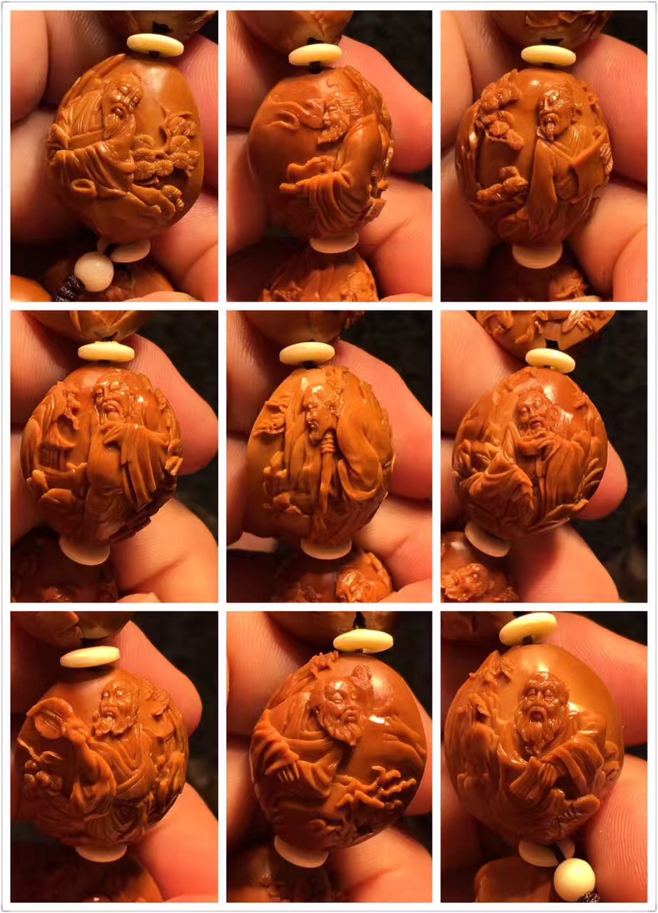 橄榄核纯手工核雕关公,纯手工橄榄核核雕