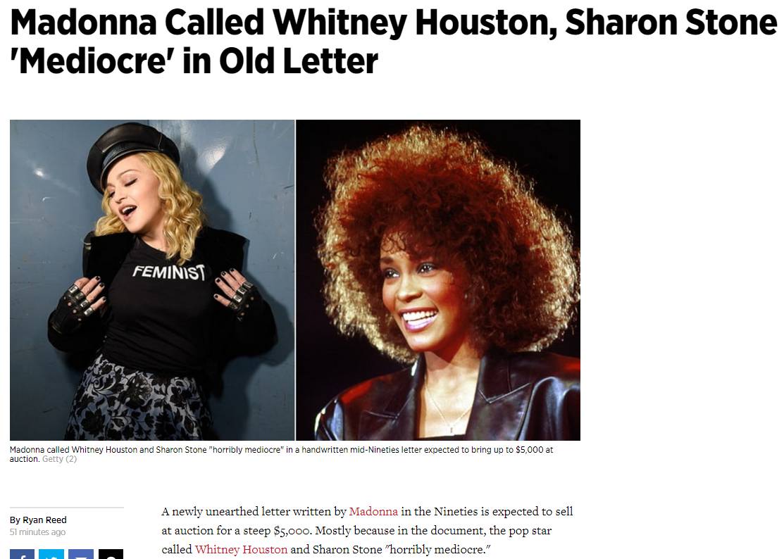 老牌Diva的抓马：Madonna信件曝光，称WhitneyHouston“平庸到可怕”