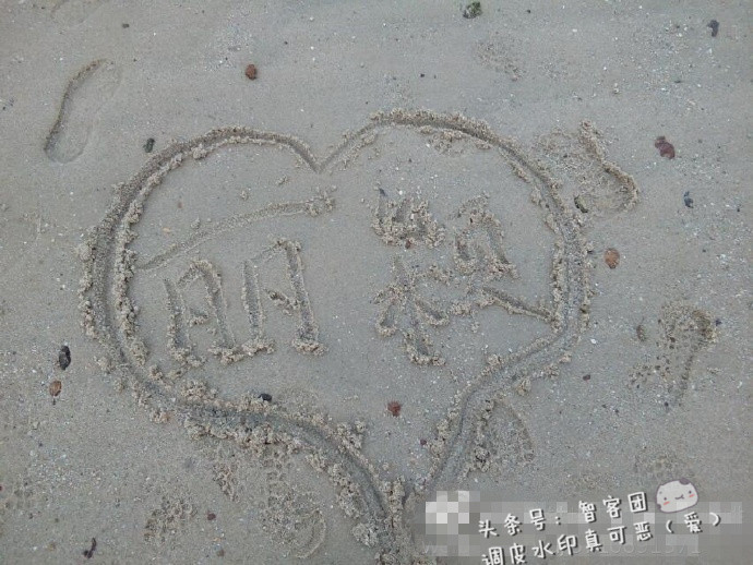 男粉丝不理酷暑，花1天在海边为赵丽颖堆爱心，被熊娃全部踩坏