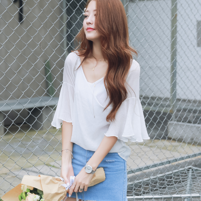 妈妈外搭开衫百搭雪纺衫,雪纺衫女短袖百搭遮肉白色