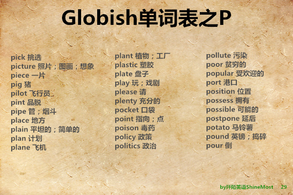 英文学习超级干货：Globish的1500个单词表之P