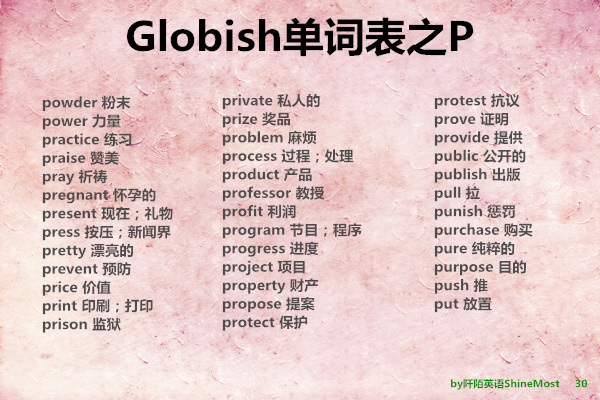 英文学习超级干货：Globish的1500个单词表之P