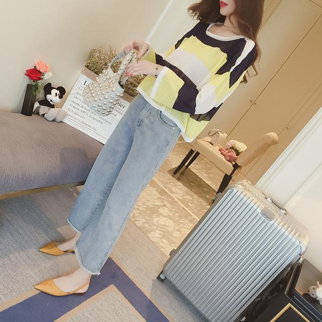 减龄穿搭夏季宽牛仔裤,牛仔裤夏搭雪纺衫