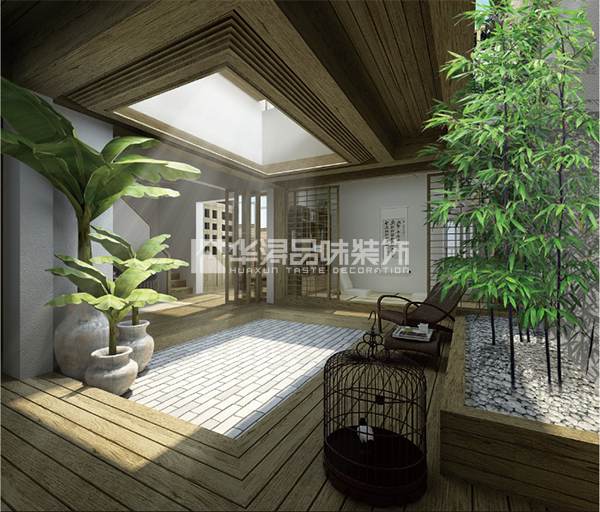 连廊天井南北通透,采光天井连通客厅