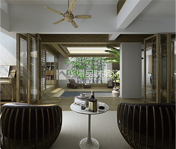 连廊天井南北通透,采光天井连通客厅