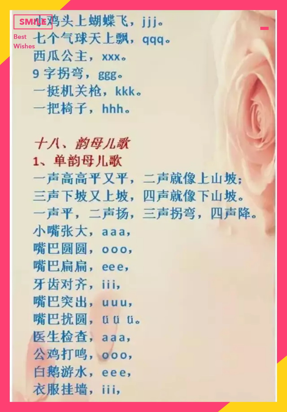 小学拼音口诀顺口溜完整版,幼儿24个韵母拼音儿歌顺口溜