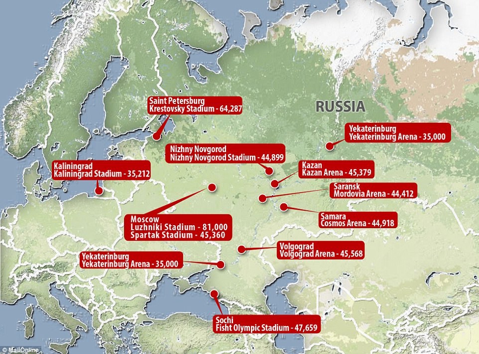 俄罗斯世界杯球场,俄罗斯世界杯各球场