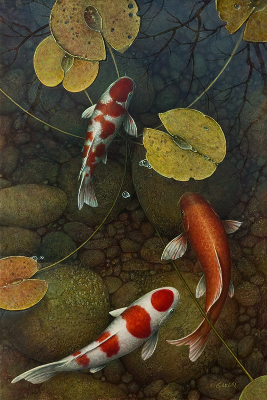 加拿大画家TerryGilecki《锦鲤系列》丙烯画，平静安宁的心境