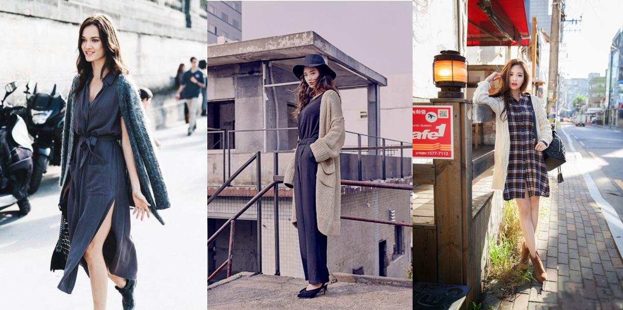 针织开衫搭配连衣裙的叠穿方法,短款浅驼色针织开衫冬季叠穿