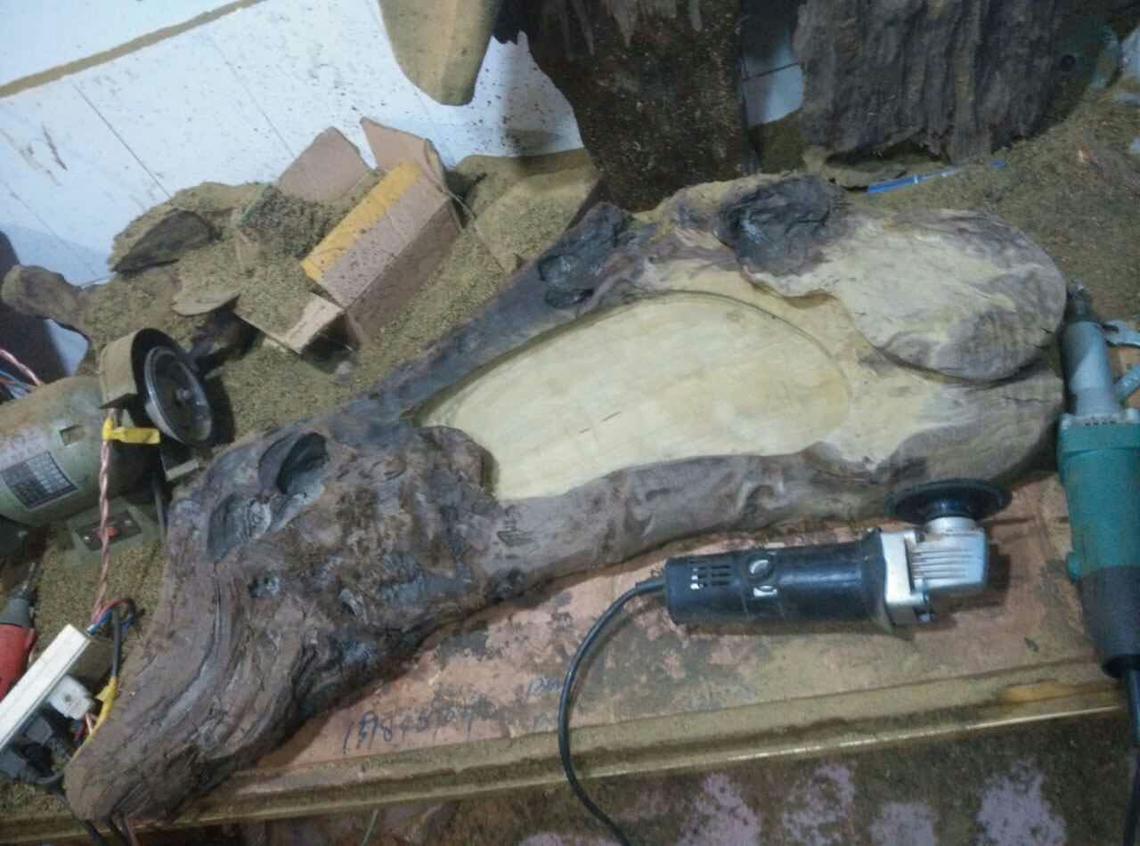 大雨冲来的一块乌黑嘛漆的乌木，原来是茶盘料。