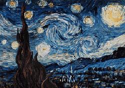 画家梵高的星空用油画棒画,用油画棒模仿梵高画的星空