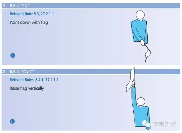 排球触网裁判手势,排球界外球裁判手势