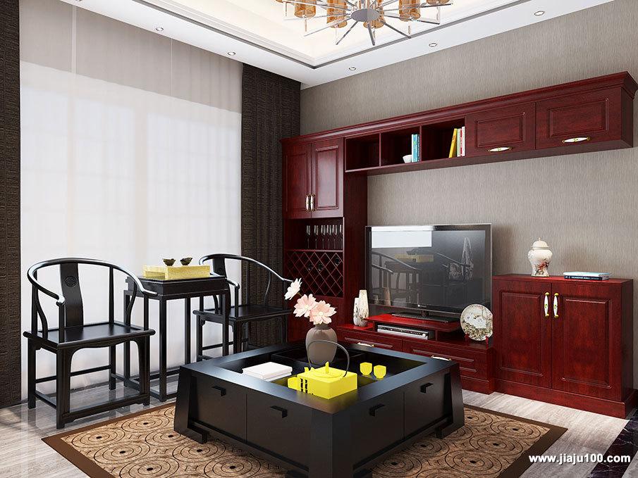 经典电视柜装修效果图,新中式简单大方电视柜效果图