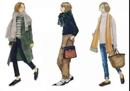 18套值得借鉴的的日常手绘穿搭,冬季穿搭手绘插画