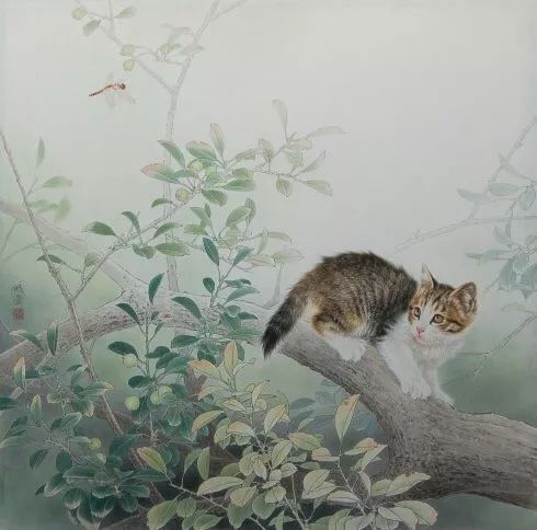 邢诚爱工笔猫扑蝶画法,邢诚爱工笔画猫白描底稿