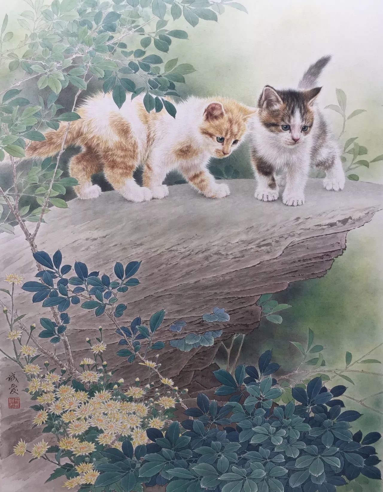 邢诚爱工笔猫扑蝶画法,邢诚爱工笔画猫白描底稿