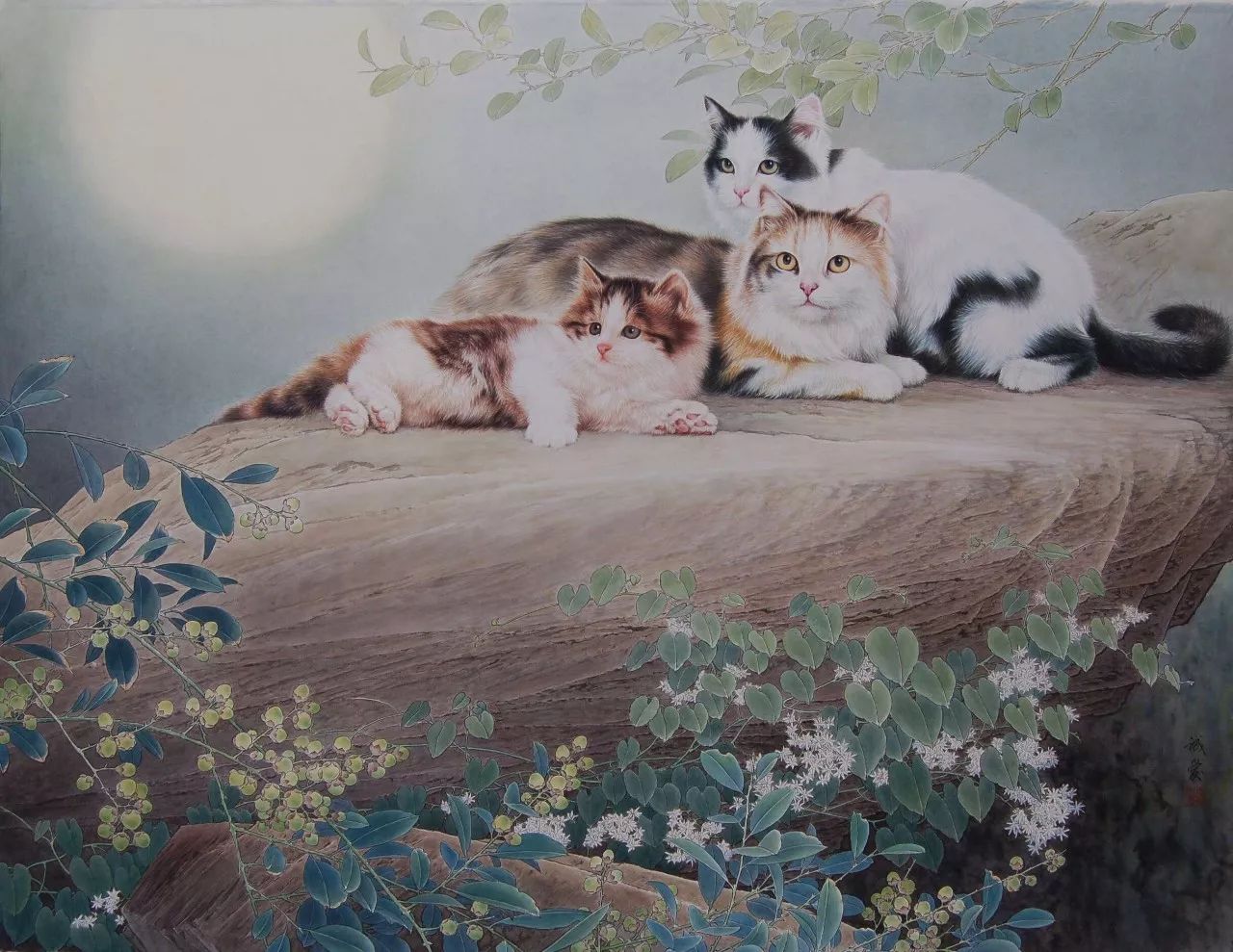 邢诚爱工笔猫扑蝶画法,邢诚爱工笔画猫白描底稿