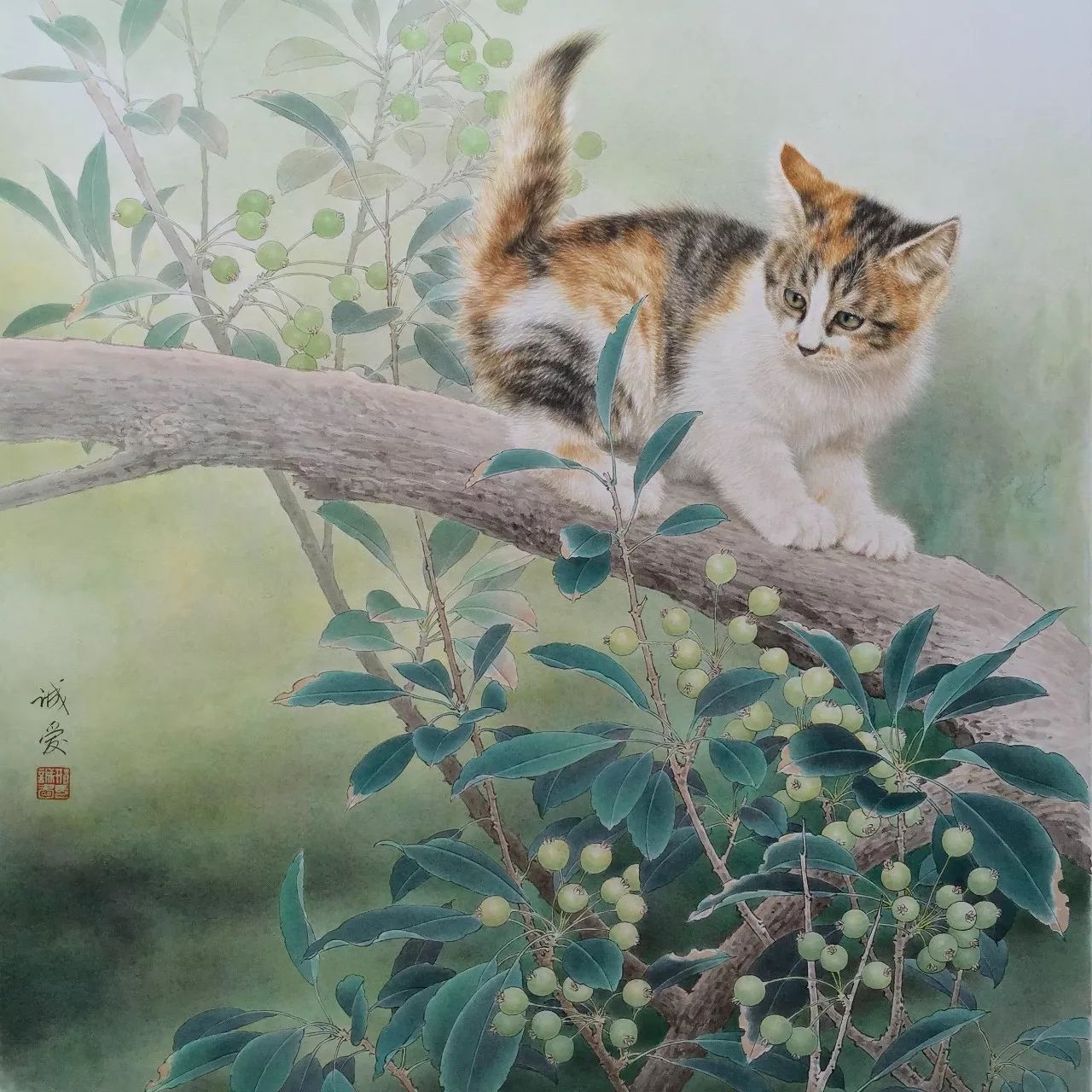 邢诚爱工笔猫扑蝶画法,邢诚爱工笔画猫白描底稿