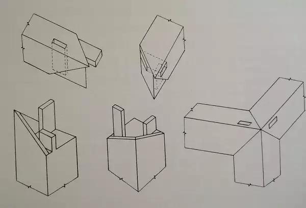 霸王枨榫卯结构图,粽角榫内部结构