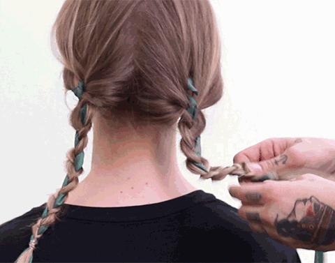 丝带编发盘发教程成人参加宴会,如何用丝带簪子盘发简单又好看