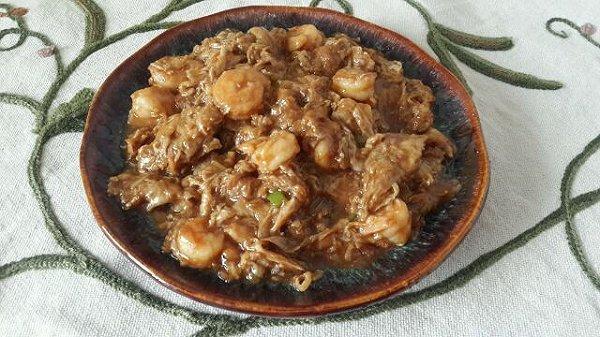 锅塌里脊老东北美食,天津菜锅塌虾仁独面筋